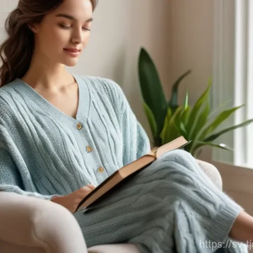 테크노스트레스 관리의 성공 공식 - **Prompt:** A cozy, serene indoor scene focusing on a young adult (female, 20s-30s, dressed in comfo...