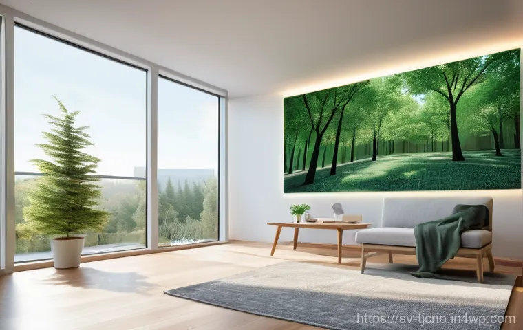 테크노스트레스 극복을 위한 커뮤니티 만들기 - A young adult, appearing slightly overwhelmed, sits in a modern, bright apartment living room. Aroun...