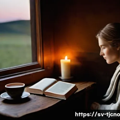 테크노스트레스 관리 워크숍 진행하기 - **Prompt 1: A Peaceful Evening Ritual**
    "A cozy, warm-toned bedroom at dusk. A woman in her late...